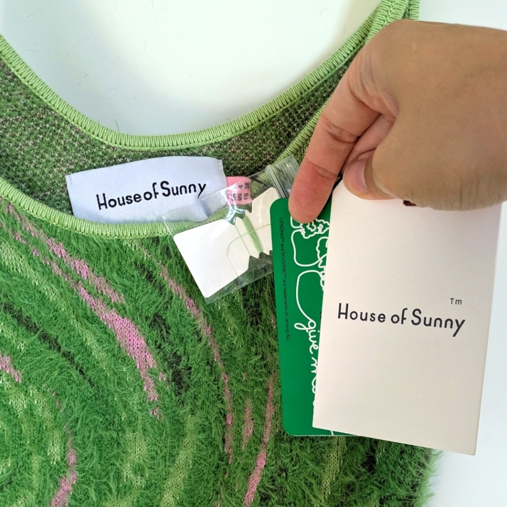 NWT House of Sunny Hot Springs Hockney dress grass green knit Kendall jenner - Picture 3 of 6